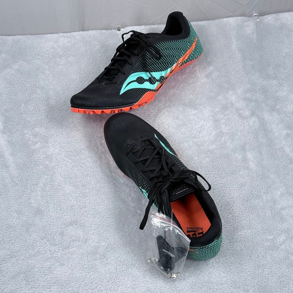 NWOT Saucony Spitfire 5 Track Field Shoes Womens 11 Black Teal Orange Sprint
